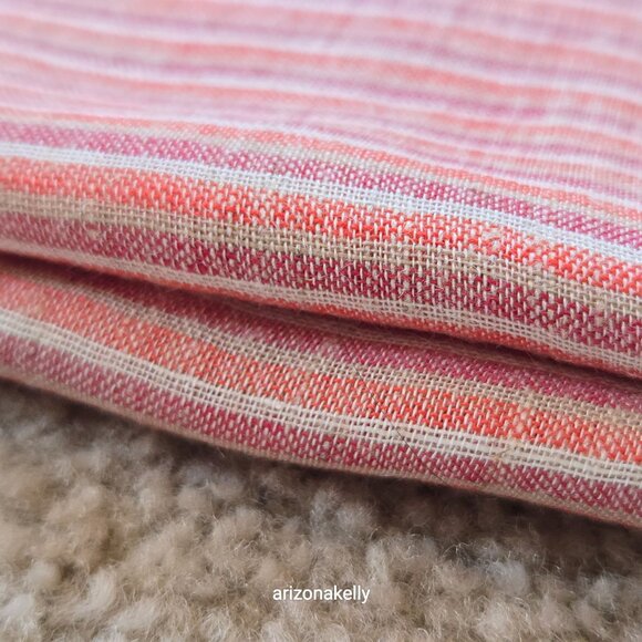 Linen Blend Large Striped Scarf Pink, Orange, and White - Picture 2 of 14